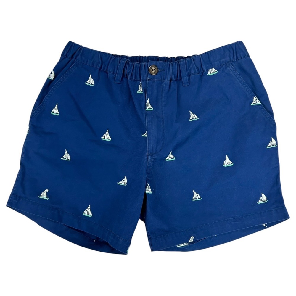 Chubbies Sailboat Embroidered Shorts Mens XL Blue Nautical Stretch Chino Preppy